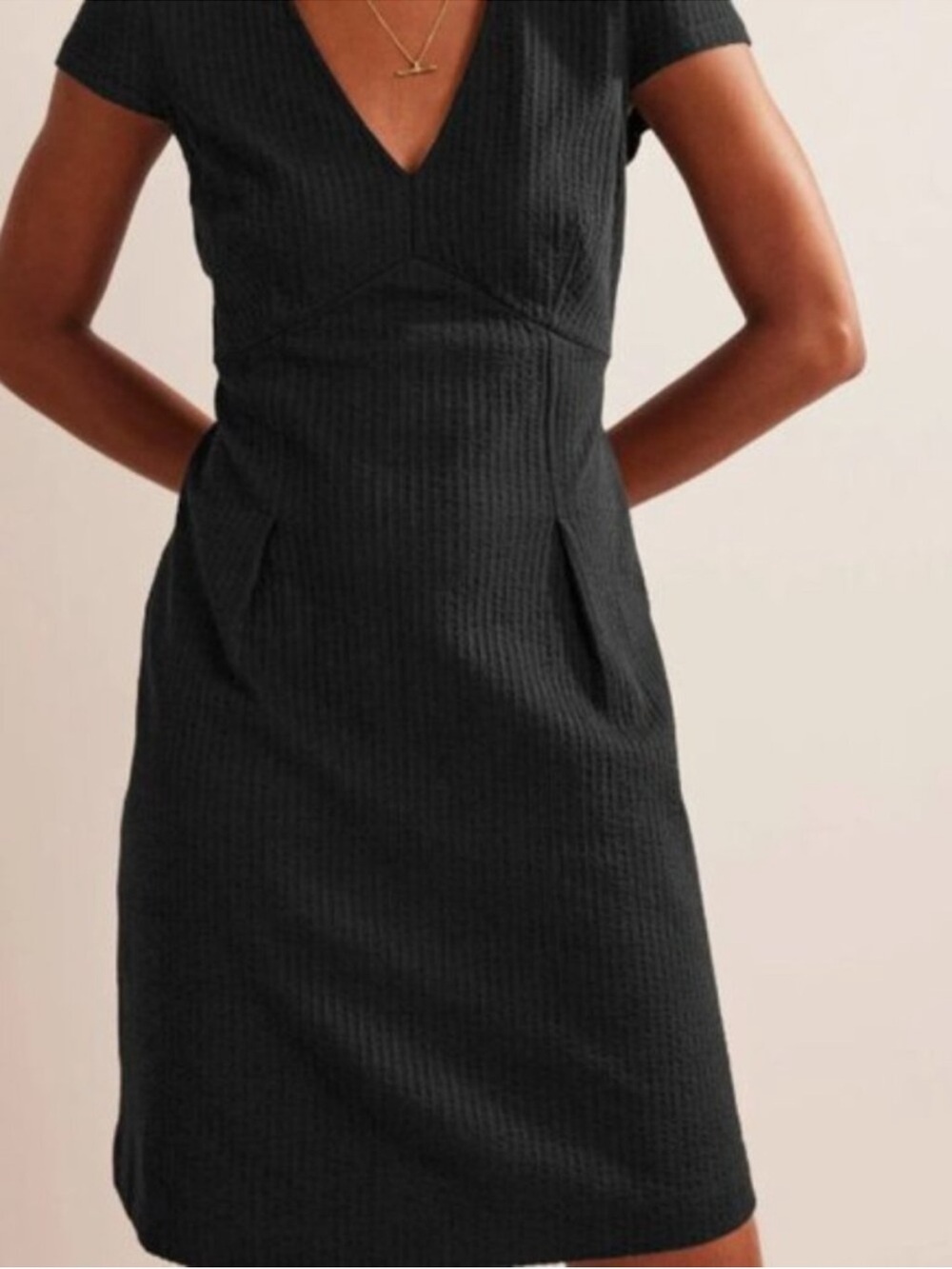NWOT Boden Seersucker Jersey Tea Dress Black Minimalist Neutral